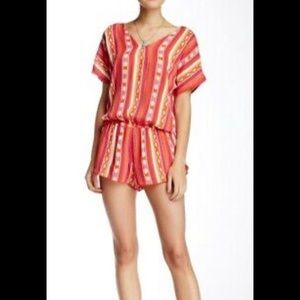 Roxy Dream Cover Up Shorts -Romper Ikat Print Dolman Sleeve Elastic Waist